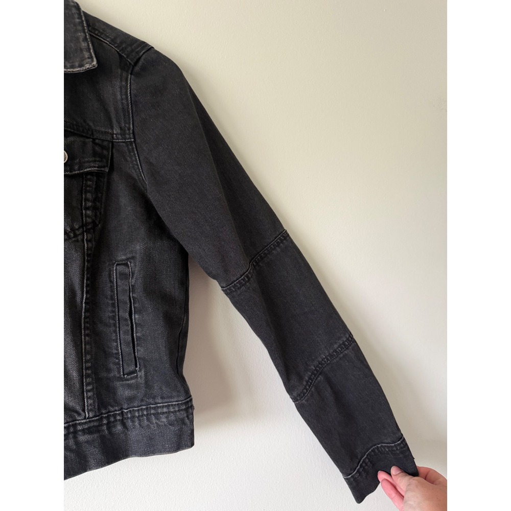 Free People Denim Jacket XS Black Cropped Faded Trucker Boho Edgy Grunge - Picture 6 of 14